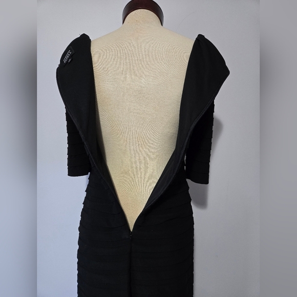 ADRIANNA PAPELL ruched black vneck midi dress with half sleeves. Size 4 - Picture 7 of 11